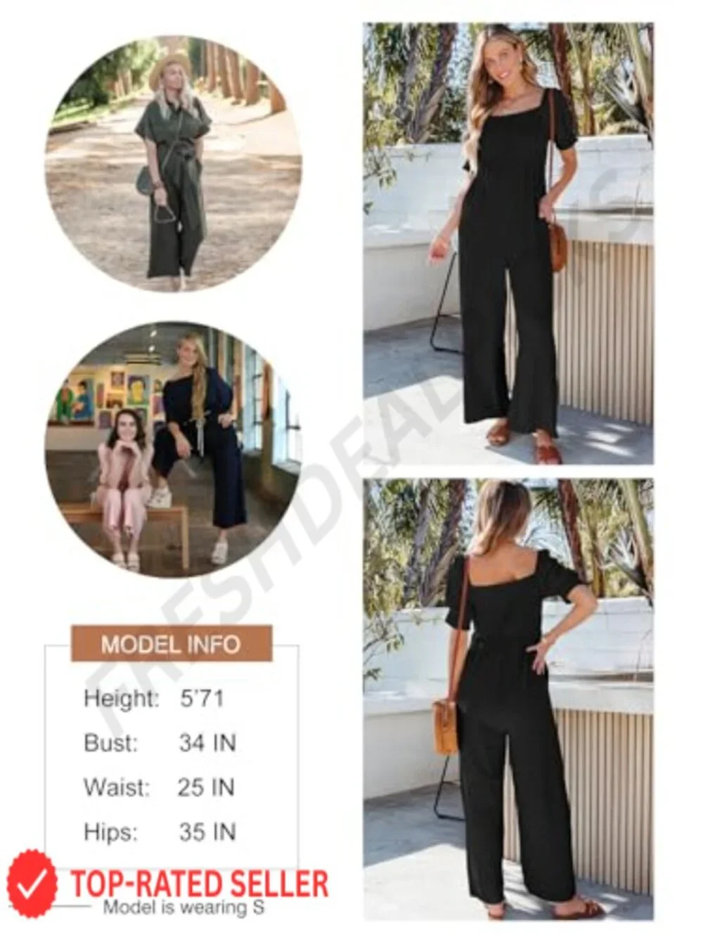 Womens 100% Polyester Jumpsuit with Lantern Sleeves, Wide Leg Overalls with